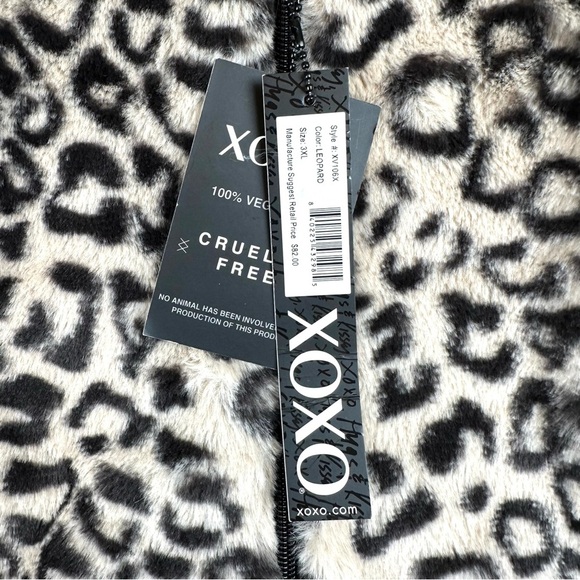 XOXO Vegan Fur Leopard Hooded Tie Waist Vest NWT - Picture 5 of 9